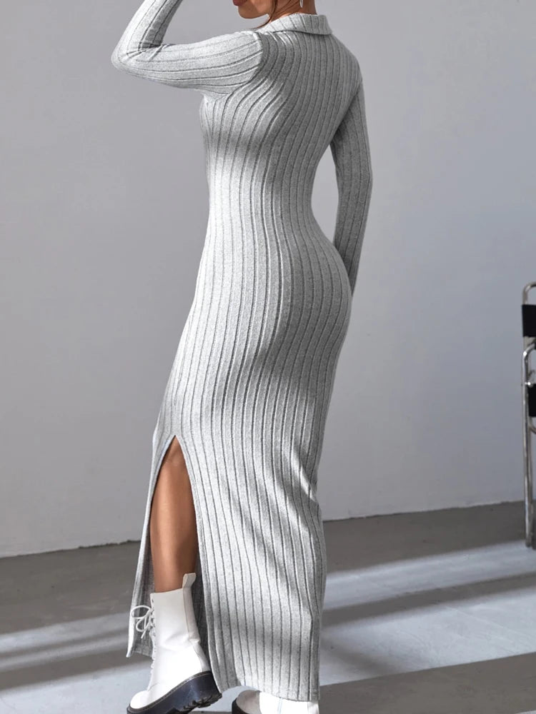 V-neck split dress full body sweater